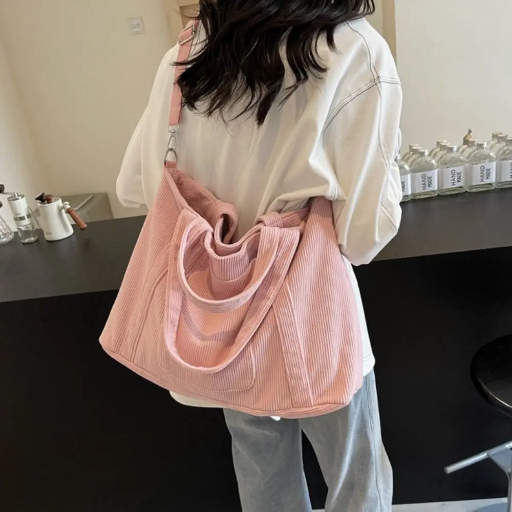 Casual Solid Color Corduroy Shoulder Bag Casual Large Capacity Canvas Tote Bag Handbag Korean Style Crossbody Bag All-match