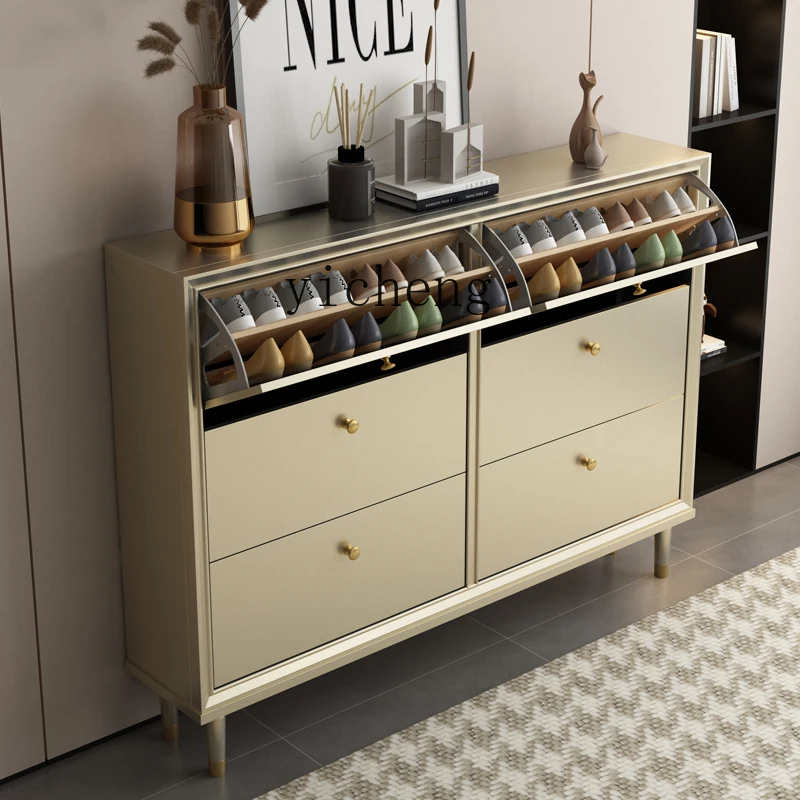 

GZ American solid wood ultra-thin tipping bucket shoe cabinet, large-capacity modern shoe rack at the entrance of the household