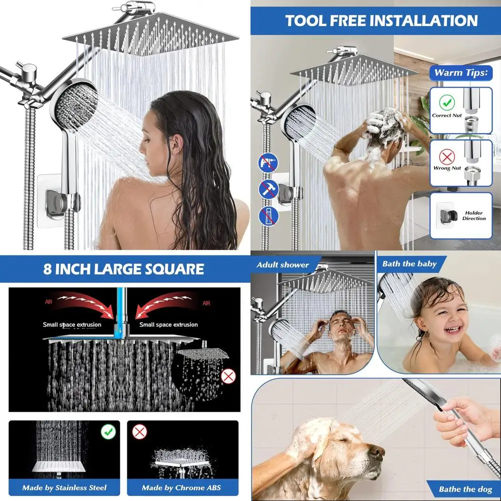 

8 High-Pressure Rain Shower Head with 11 Adjustable Arm and Handheld Spray