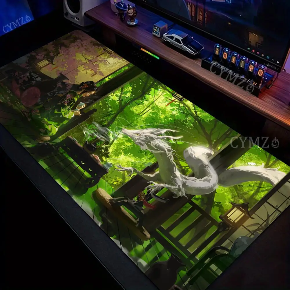 

Anime girl and White Dragon large Mouse Pad Desk Mat with Stitched Edge Non-Slip desk accessories table mats Gaming Mats muismat