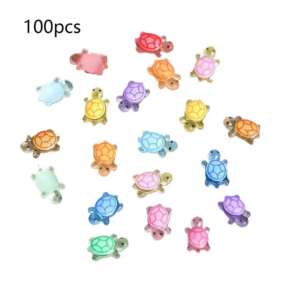 100Pcs Mini Resin Turtles Night Glow Turtle Figurines Acrylic Glow in The Night Turtle Miniatures for DIY Fairy Garden Decor