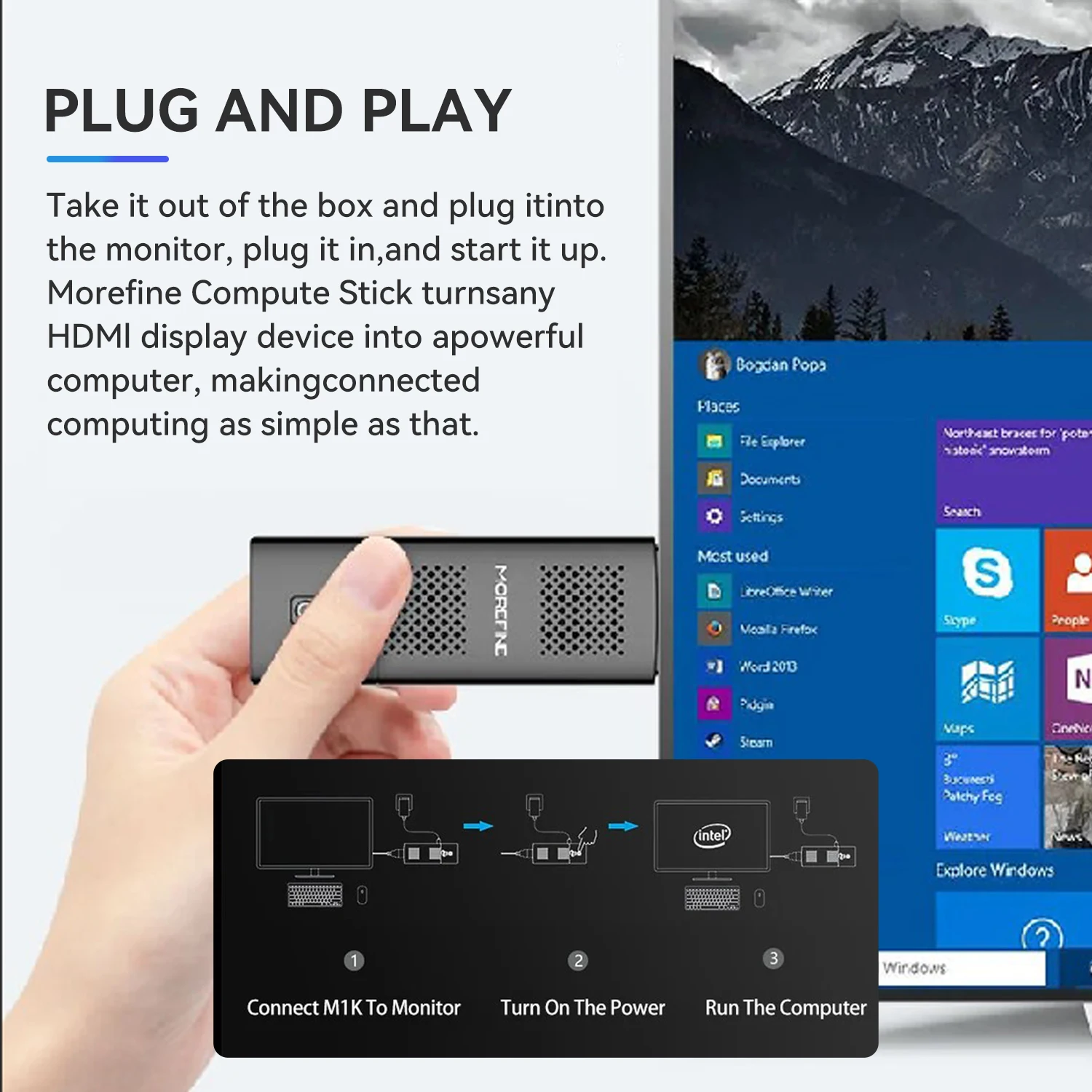 MOREFINE M1K Mini PC Intel mini Lake J4125 N5000 8G DDR4 128G 256GB Finestra 10 Computer da gioco, HDMI Windows11/Ubuntu Minipc Gamer