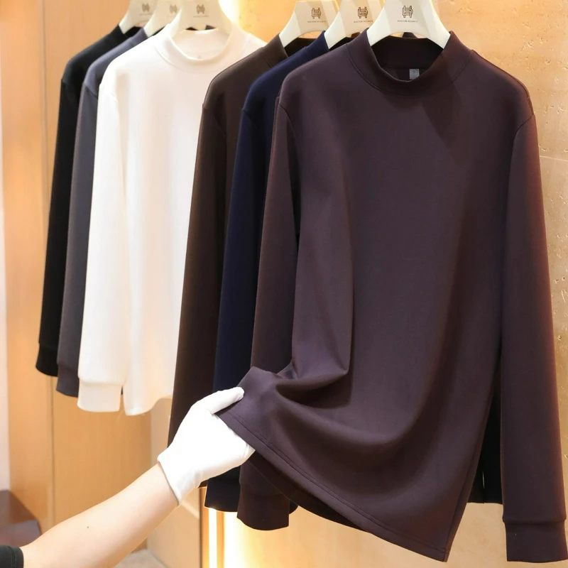 

Autumn and winter new stacked solid color minimalist semi-turtleneck Modal silky long-sleeved jumper