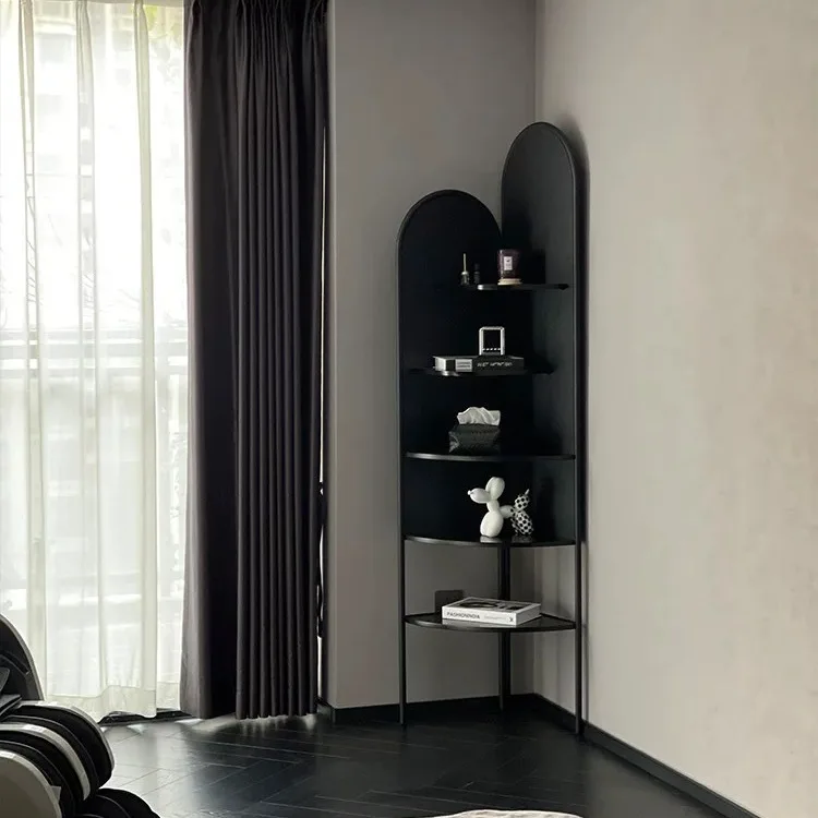 Nordic light luxury wrought iron corner cabinet floor rack corner cabinet living room triangular storage shelf wall narrow