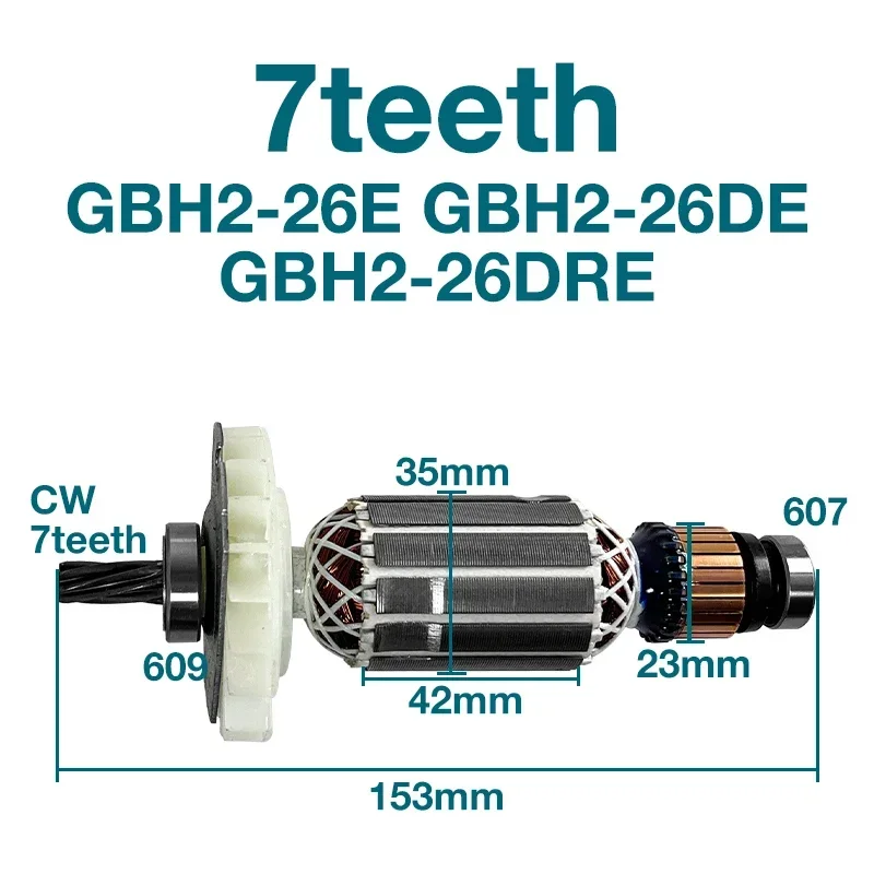 Arstart AC220-240V 7 dents pour Bosch GBH2-26 GBH2-26E GBH2-26DE GBH2-26DRE Marteau Rotor injecteur Stator Bobine Pièces De Rechange