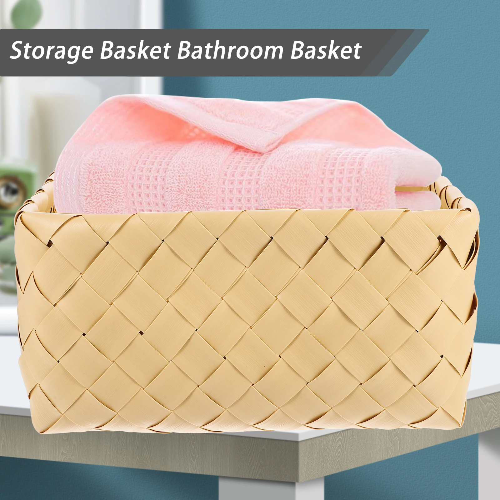 

1pcs Woven Storage Kitchen Desktop Snack Bathroom Container Light Rattan Basket Home Decoration Sundry Organizing Basket