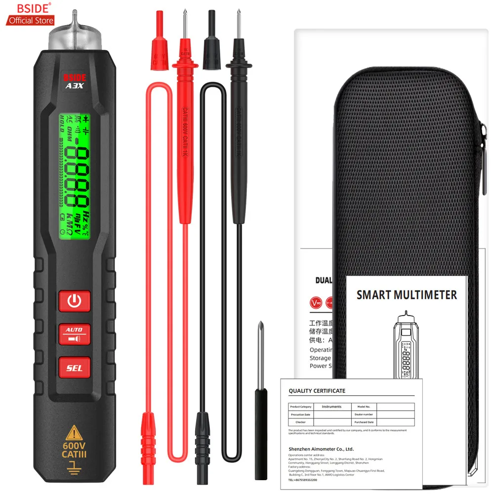 BSIDE A3X Voltage Tester Detector, Capacitance Diode Non-Contact AC Sensor Pen Live Wire Check Breakpoint Locate V-Alert Tester