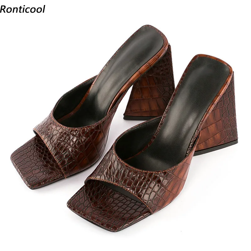 

Ronticool/женские сандалии-мюли ручной работы, красивые коричневые бордовые женские туфли на странном каблуке с квадратным носком, размер США 4-15