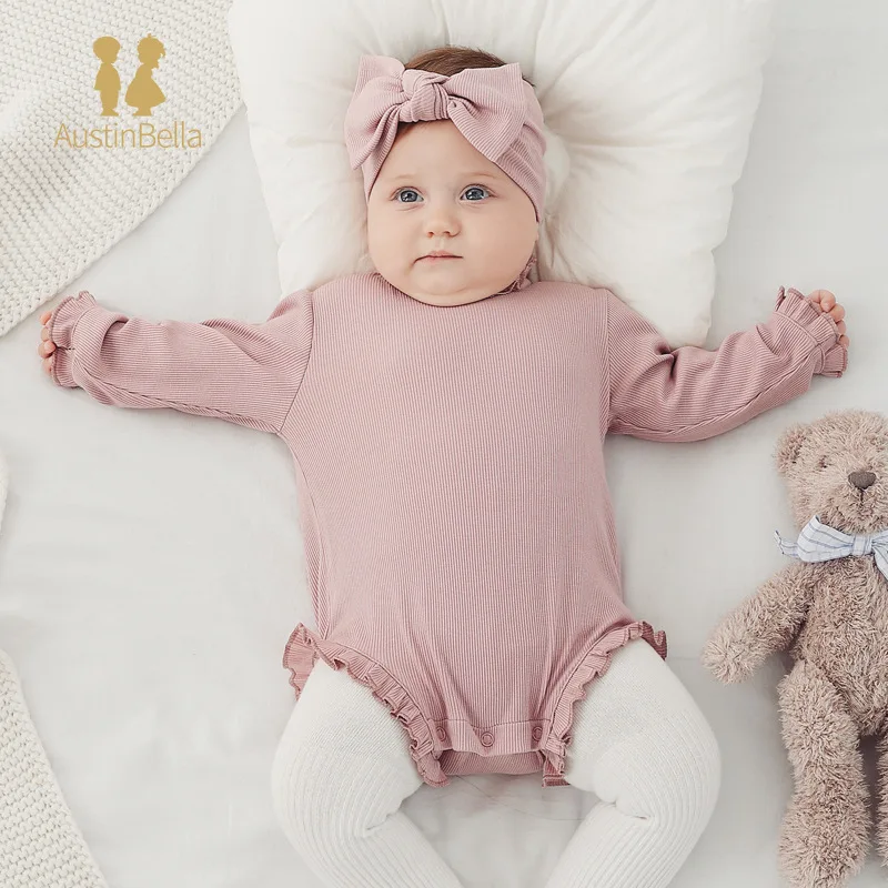 

Lotus Collar Baby Bodysuits Spring Autumn Long Sleeved Baby Girls Triangle Jumpsuit Buttocks Wrapped Romper Newborn Baby Clothes