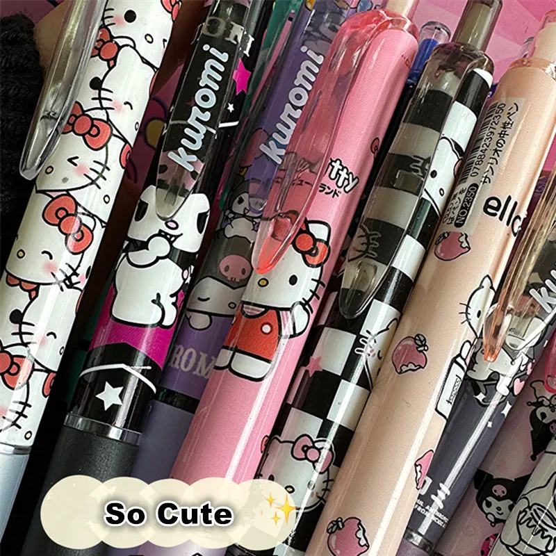 6Pcs/Set Kawaii Sanrio Kuromi Hello Kitty 0.5mm Gel Pens Set Cute Black Pen Cartoon School Student Stationery Supplies Gift