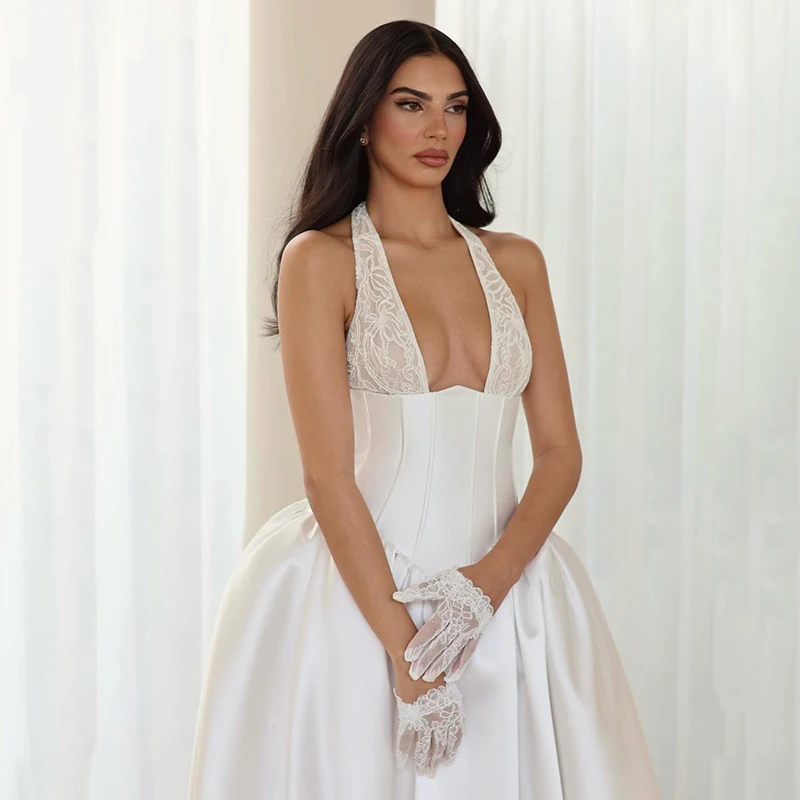 Eighttre 2026 Abiti da sposa a-line Halter senza maniche Backless Princess Abito da sposa Bianco Abiti da ballo di nozze personalizzati