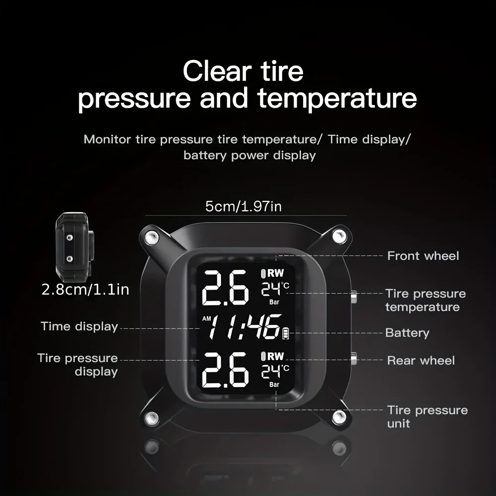 Motorcycle Tire Pressure Monitoring System with 2 External Sensors, LCD Wireless Motorcycle Tire Pressure Monitoring System image 3
