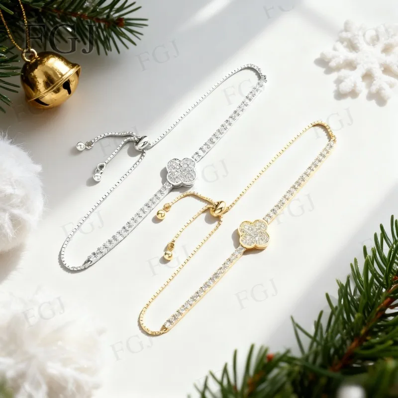 Four-Leaf Clover Bracelet Custom-Made Moissanite Stone D 925 Sterling Silver Sparkling Jewelry For Birthday Christmas Party Gift