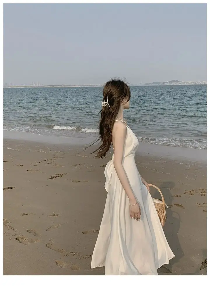 여성 벨벳 여름 코튼 아이렛 스모킹 러플 드롭웨이스트 루즈핏 비치웨어 포레스트 파스토럴 스타일 통기성 섹시 드레스