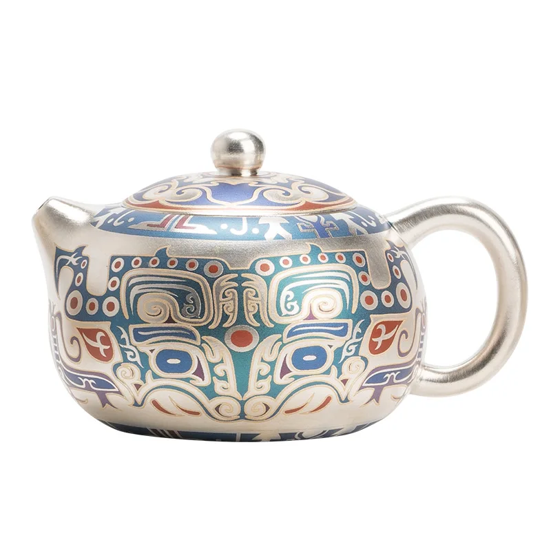 

Taotie pattern 999 ******lver Xishi pot teapot single pot light luxury high-end tea making household single kung fu tea set