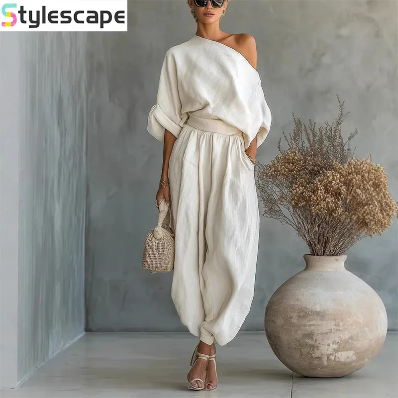 

Новинка 2026 года: Европейско-американский весенний комплект из двух предметов — однотонная футболка с открытыми плечами и карманом, универсальный повседневный свободный крой