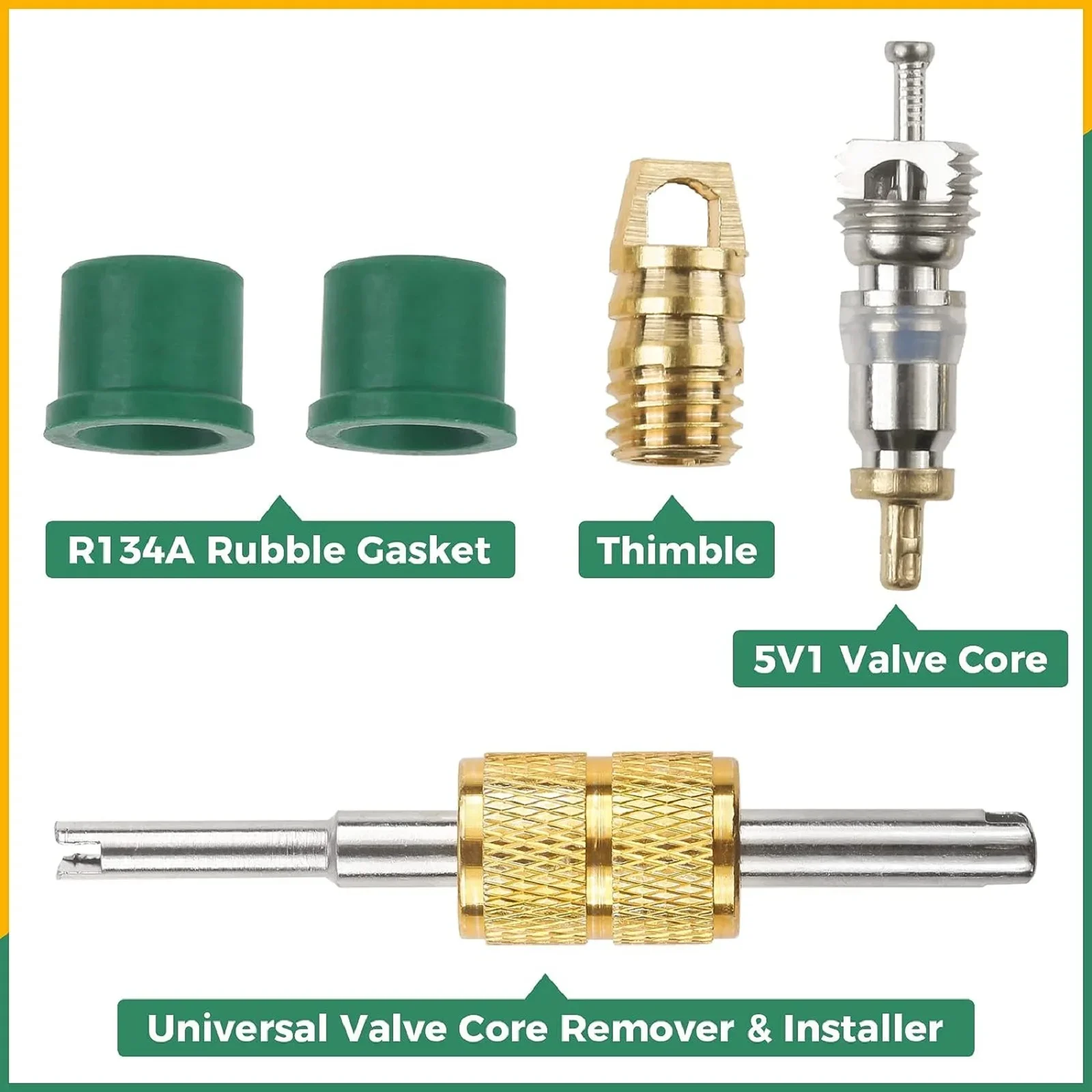 R410A R134A Brass HVAC Mini Split Adapter Fitting Valve Core Remover Kit 5/16 SAE 1/4 SAE Flare, 1/2 Acme 1/4 SAE Female To Male