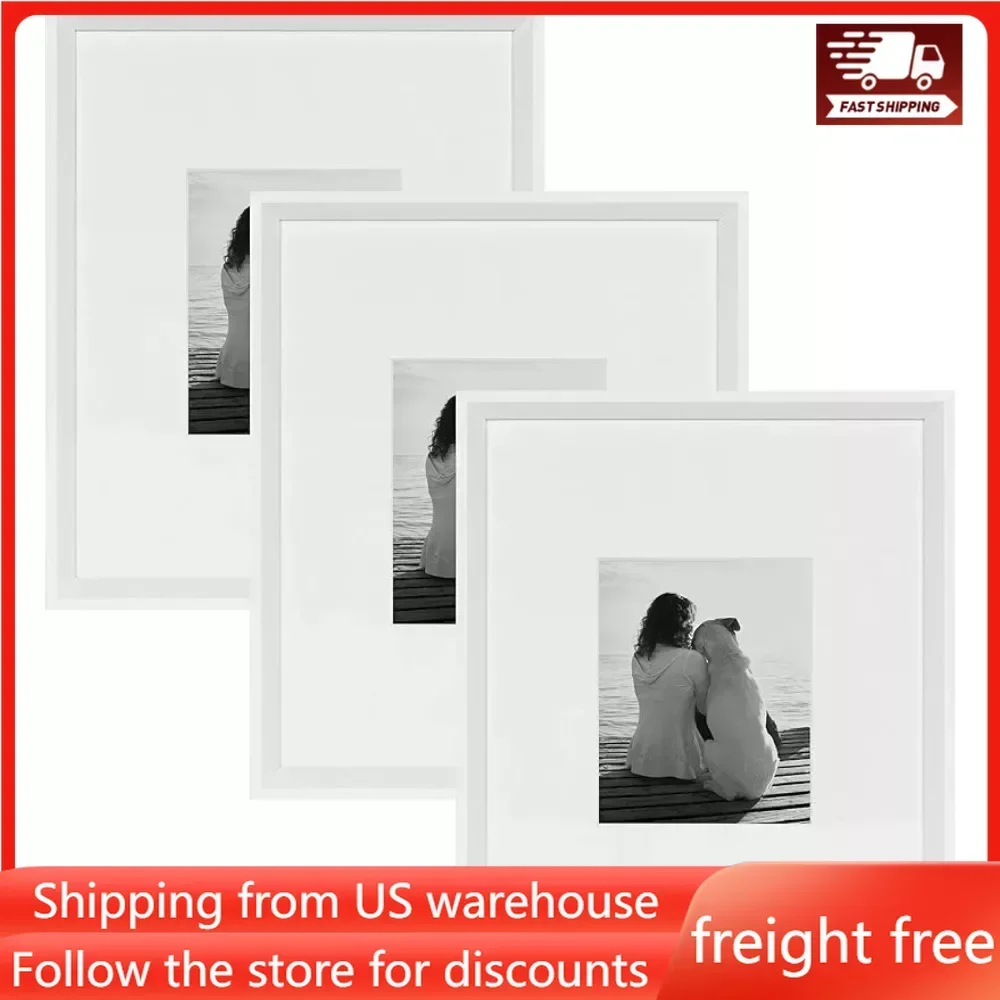 Photo Frames Pack of 3 Modern Wall Picture Frame Set Photocards Holder White 16x20 Matted To 8x10 Photo Card Storage Box Albums