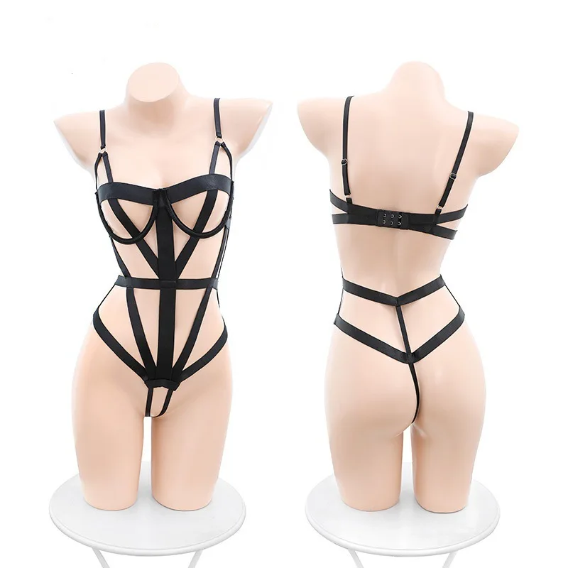 

Women's Lingerie Sexy Underwear Whole Bodysuits Erotic Lingerie Woman Ensemble Bra Hollow Chest Bandage Femmes Jumpsuit Set
