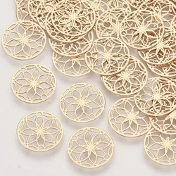20pc Brass Links connectors Etched Metal Embellishments Long-Lasting Plated Flower of Life Light Gold 13x0.3mm Hole: 1.2mm