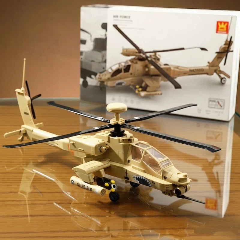

Ah-64 Apache Helicopter Building Block Model Kit Military Aircraft Toy Exquisite Assembly Collectible Ornament Birthday Gift