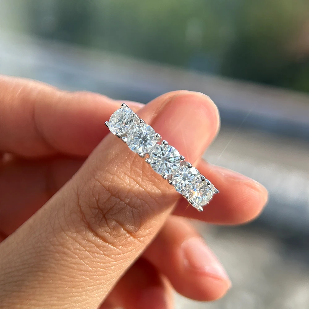 5‑mm Width 5‑Stone‑Row‑Design Full‑Moissanite Ring for Women, Bridal 925 Sterling‑Silver Engagement‑Wedding Band Fine Jewelry, Ideal Anniversary Gift for Her 7