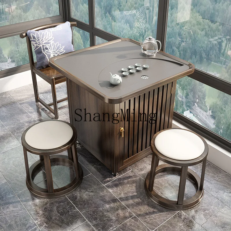 

FG tea table household small tea table small solid wood wheeled tea cart balcony small table movable
