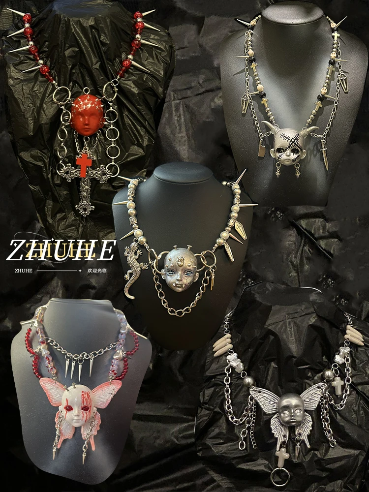 

ZHUHE Face Doll Necklace Set New Gothic Style Jewelry Party Gift For Women And Men