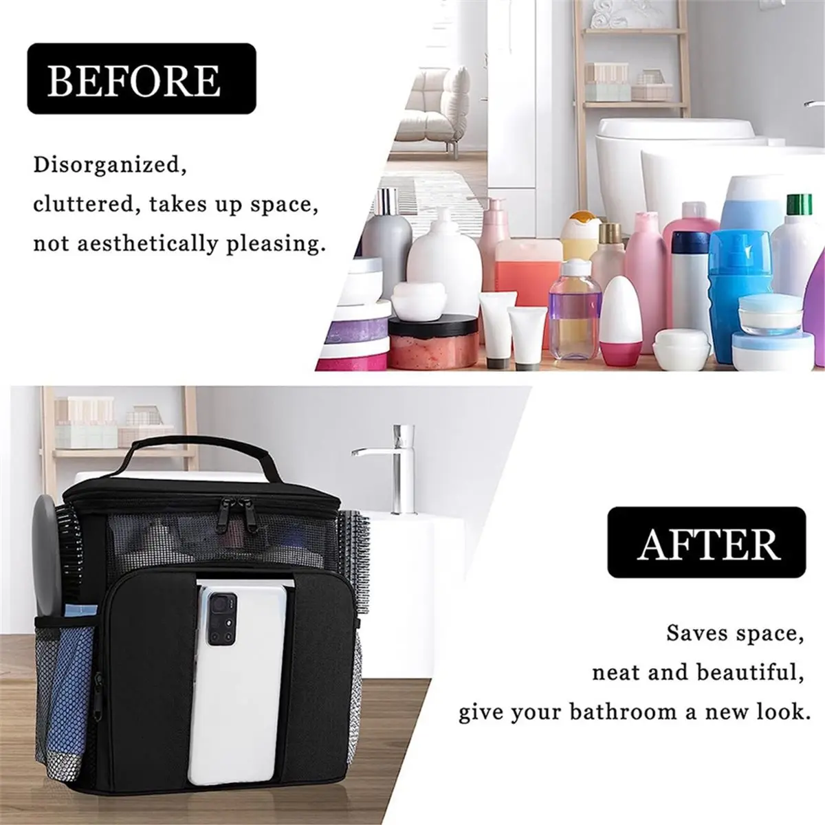 (A75U] Mesh Shower Bag Portable Beach Bag Tote Bag for Bathroom,Gym,Travel,Camping Quick Dry Hanging Shower Organizer Bags