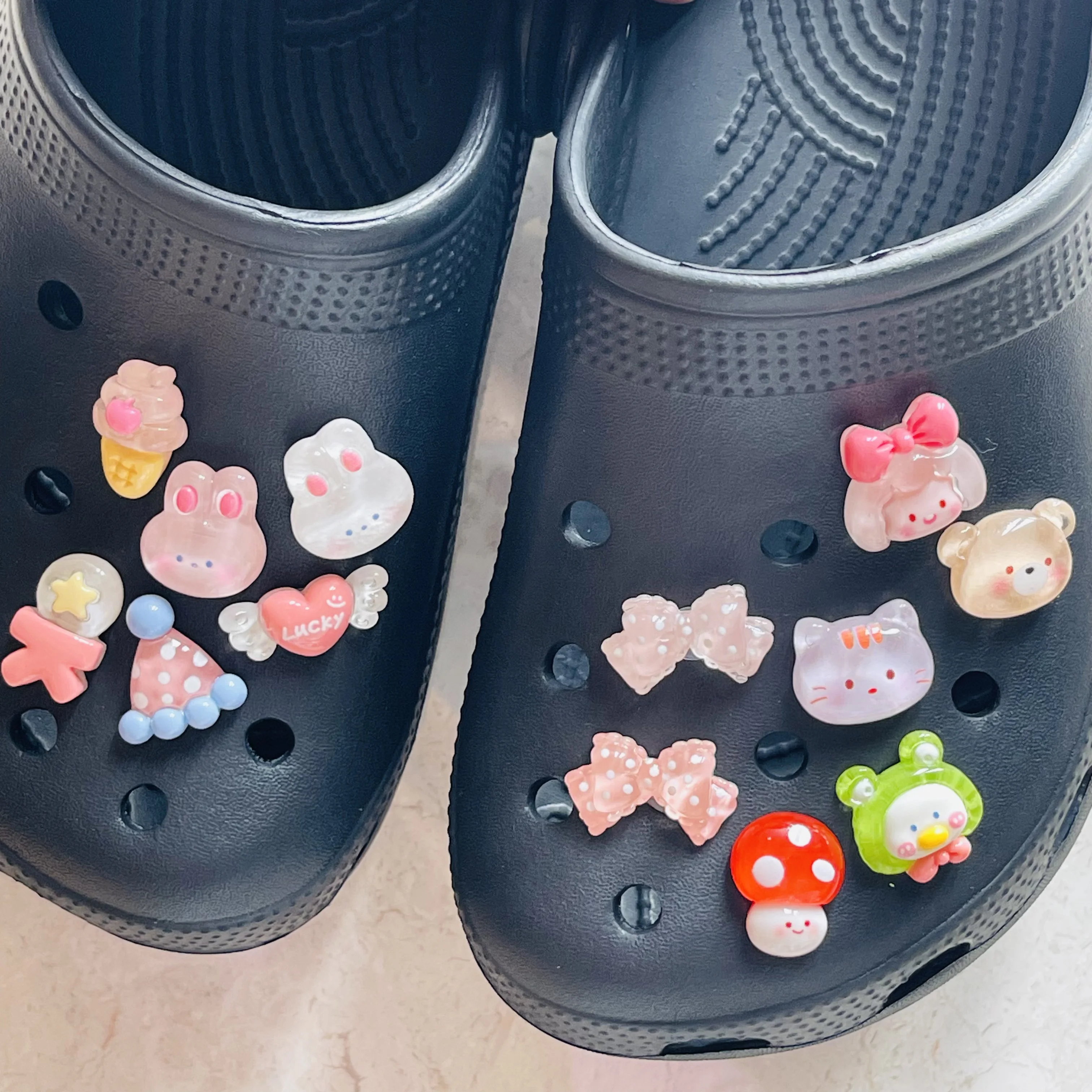 5-13Pcs Rabbit Cat Bowknot Resin Shoes Button Charms Kids Adorable Sandal Decorations DIY Backpack Birthday Gift