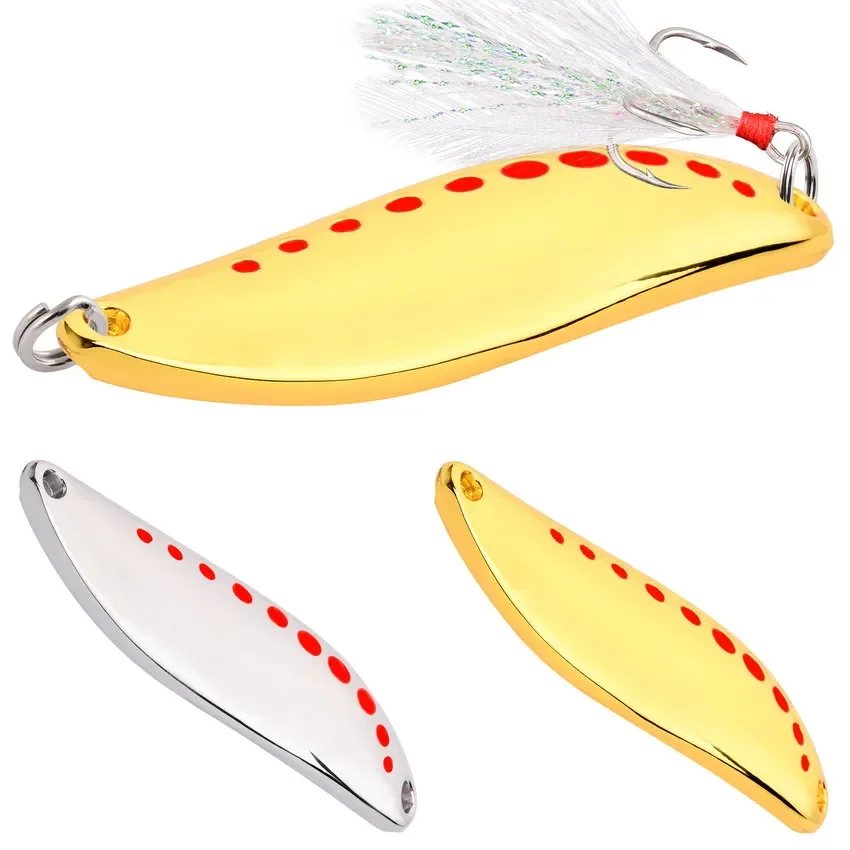 1Pc Metal Spinner Spoon Fishing Lures 2.5g-25g Gold Silver Artificial Bait With Feather Treble Hook Trout Pike Bass Tackle