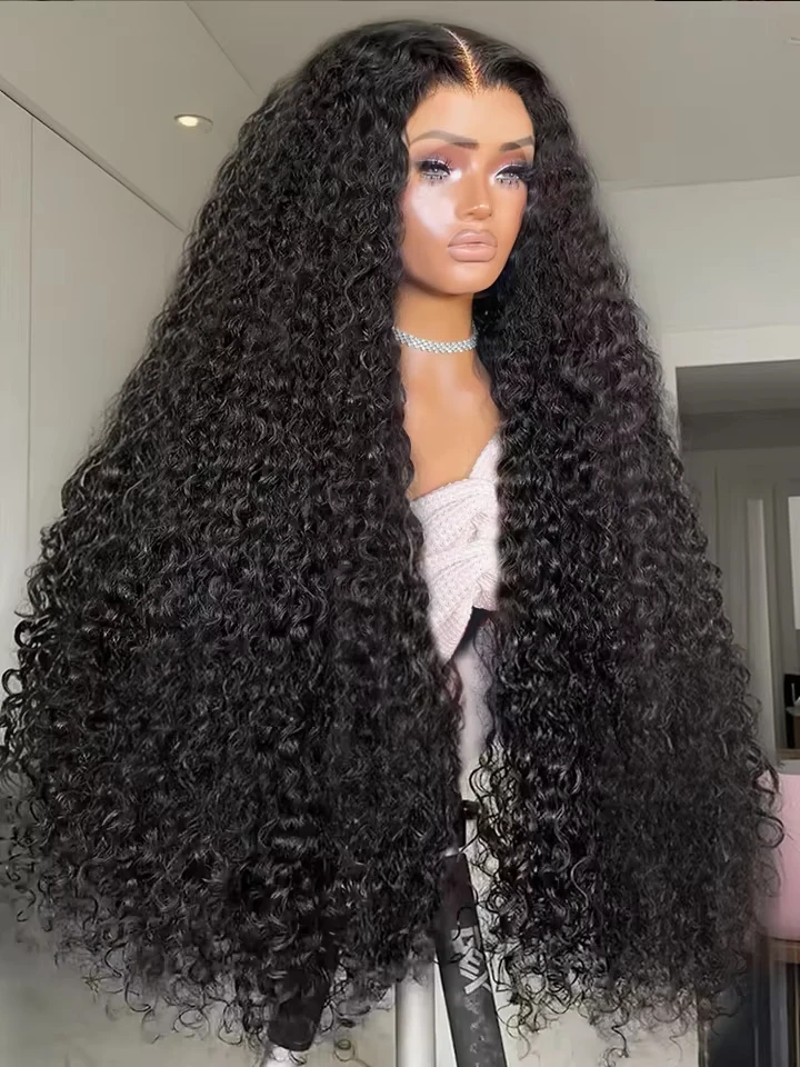 

250 Density Curly 13x4 Lace Frontal Raw Brazilian Wigs 40 Inch Deep Wave 13x6 HD Transparent Lace Front Human Hair Wig