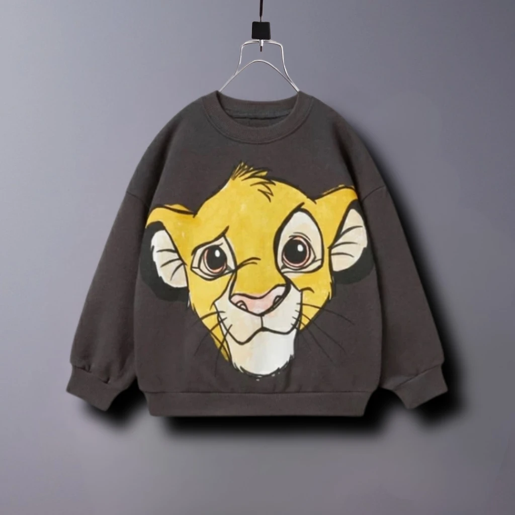 Felpa per ragazzi con stampa leone Abbigliamento autunnale Top larghi casual a maniche lunghe Felpa con cappuccio Girocollo Moda Abiti popolari per bambini 1-6 anni