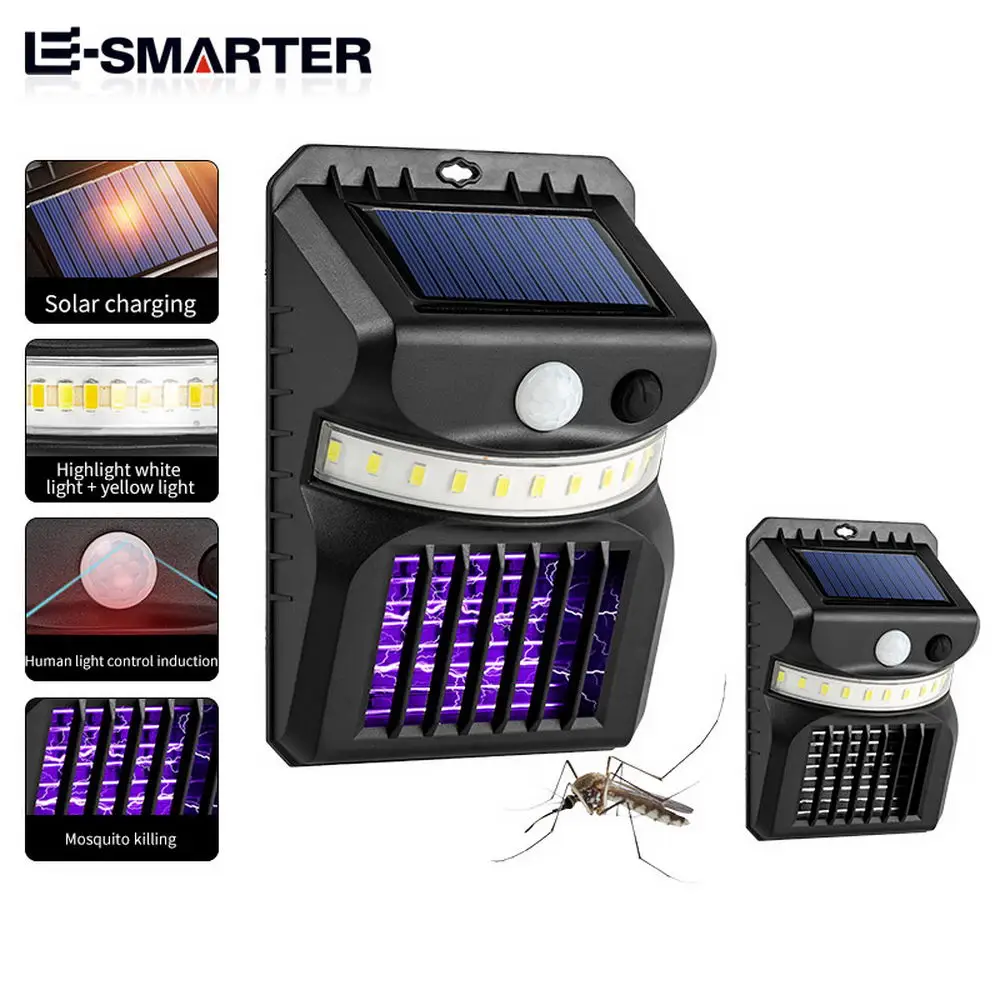 Luz solar ao ar livre e Mosquitos Killer Lamp com Mosquitos Control Function, Sensor infravermelho, impermeável Road Light for Garden