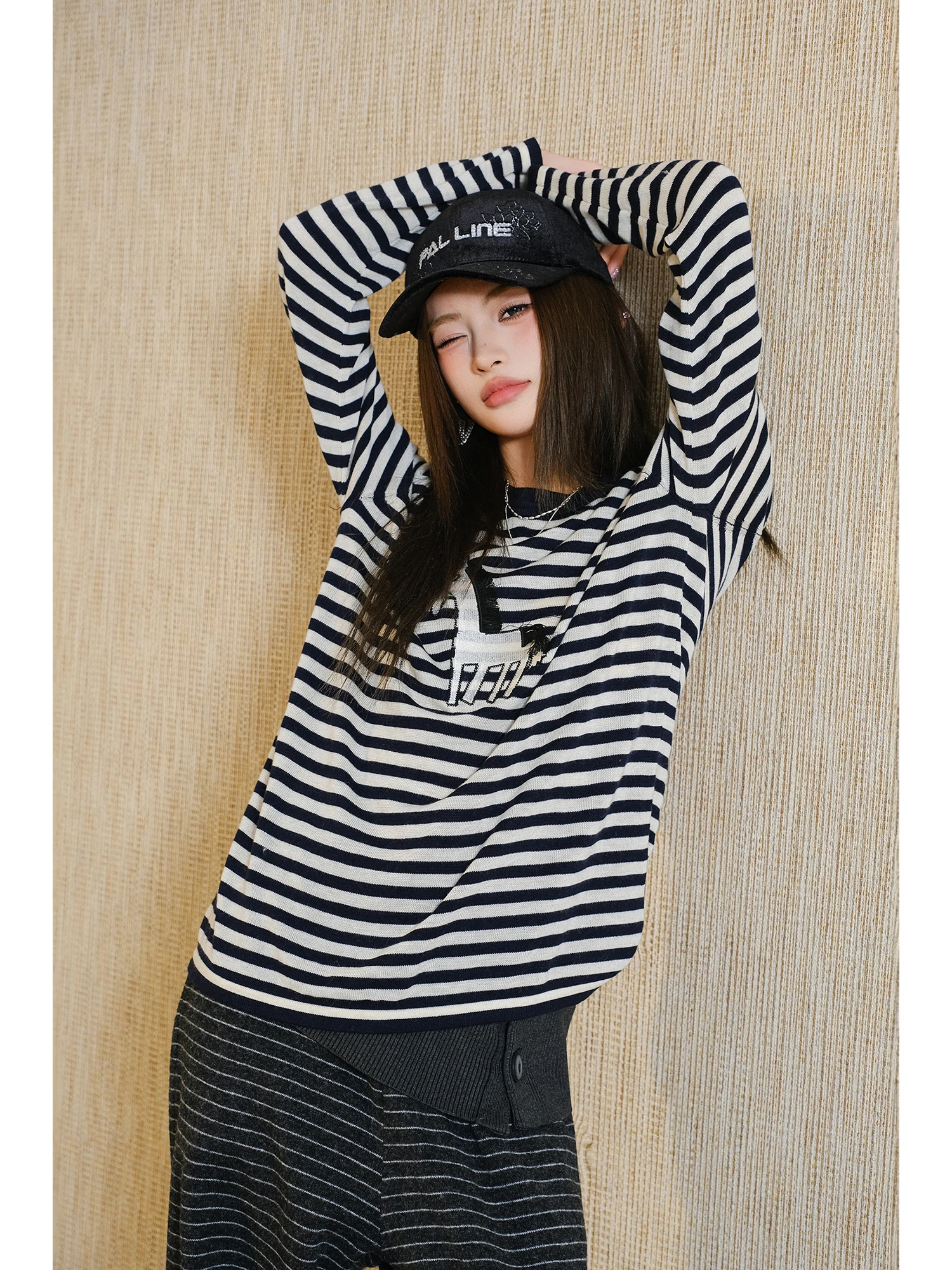 

Женская шерстяная вязаная футболка MIUCO с круглым вырезом, узором в полоску с бахромой, повседневная, с длинным рукавом, дышащая, приятная к коже