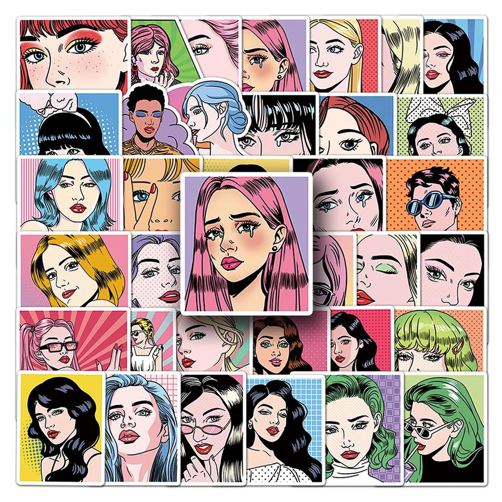 

10/30/50pcs Vintage Pop Style Art Girl Cartoon Stickers Aesthetic DIY Water Bottle Phone Suitcase Cool Graffiti Decals Wholesale