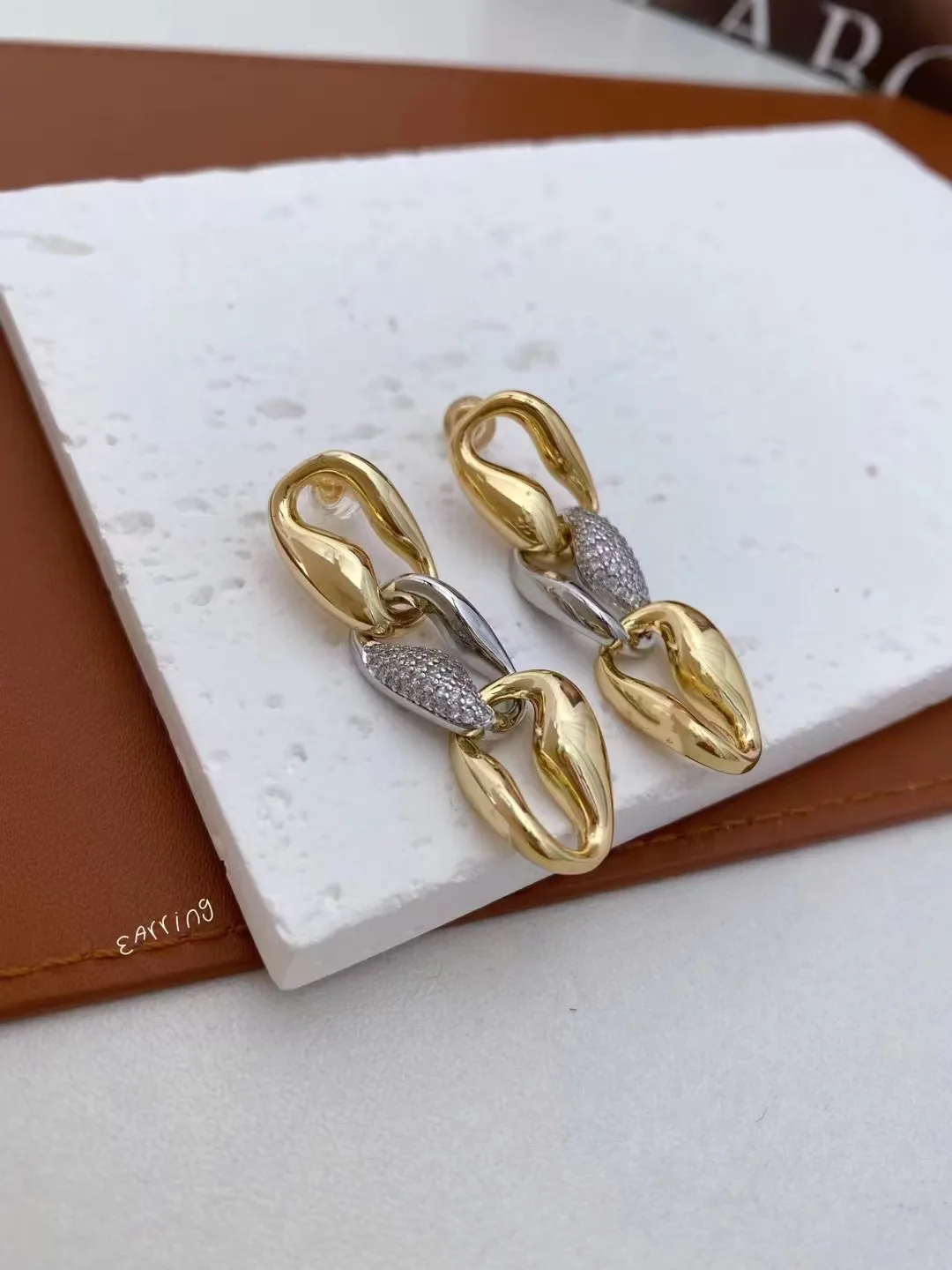 5 Pairs, New Oval Link Chain Earrings Long Zircon Chain Drop Earrings For Women Copper Geometric Earrings Jewelry Accessories