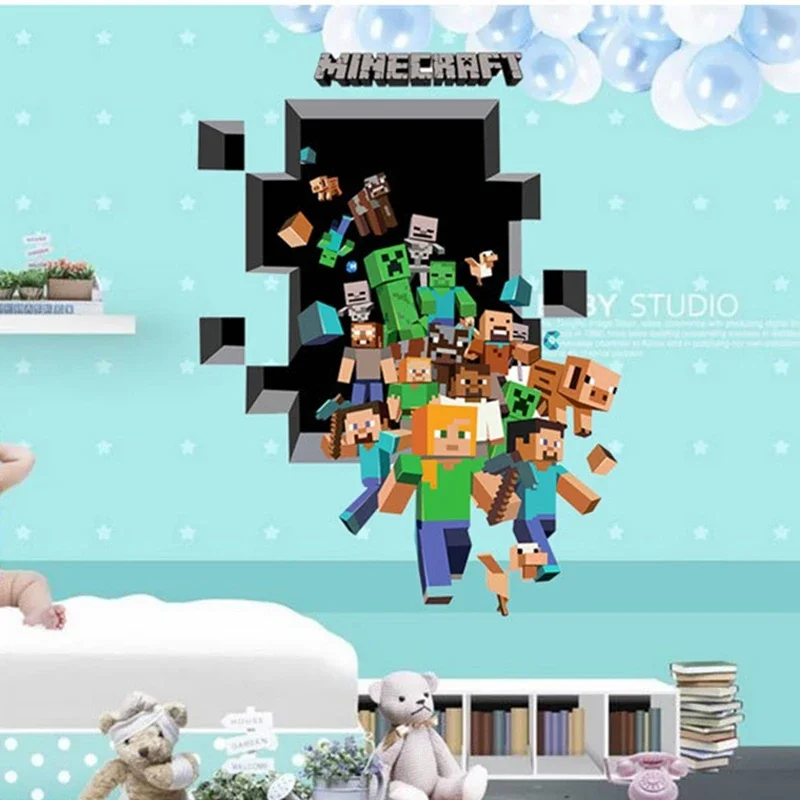 Горячая распродажа: 3D-наклейки на стену в стиле Minecraft с милыми мультяшными рисунками Стив и Крипер для украшения гостиной, спальни, офиса и дома.