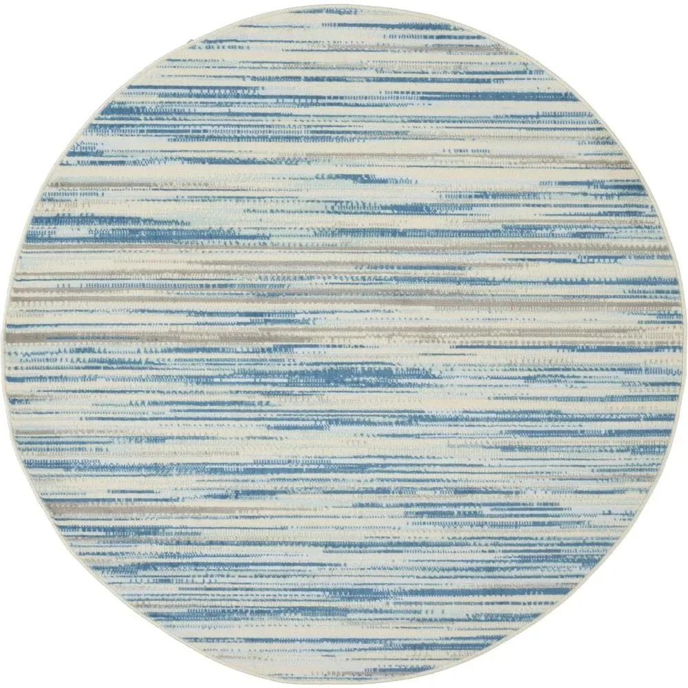 

Jubilant Abstract Striped Blue 5'3 x ROUND Area Rug, (5' Round)