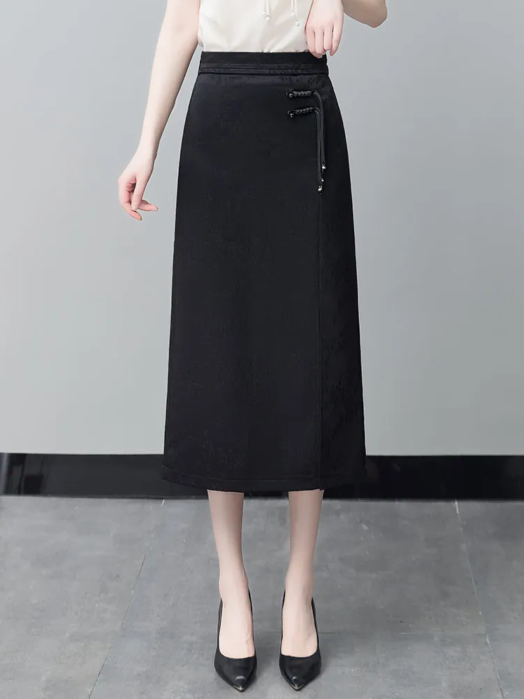 

Chinoiserie Embroidered Asymmetrical High Waist A-Line Skirt Women's Spring Autumn New Style Mid-Length Wrap Body Skirt