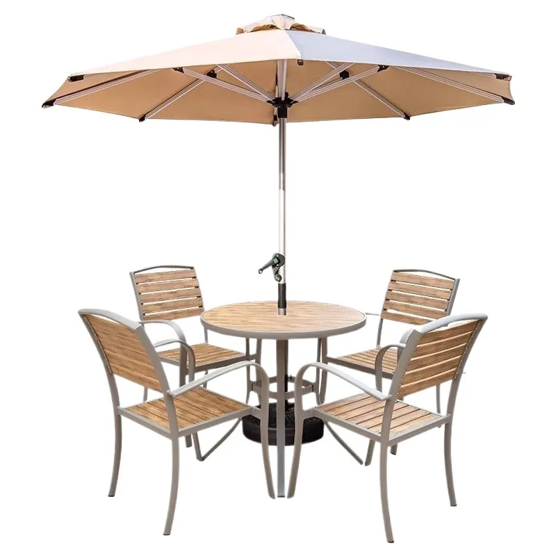 

Outdoor table and chair with umbrella combination courtyard garden open-air milk
