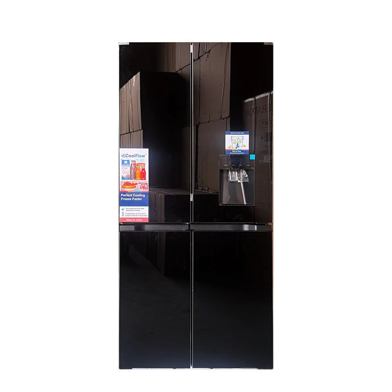 Black French Door Refrigerator 591L Cross Door Glass Water Dispenser LCD Touch Screen Inverter 5L Storage Tank For Home Kitchen