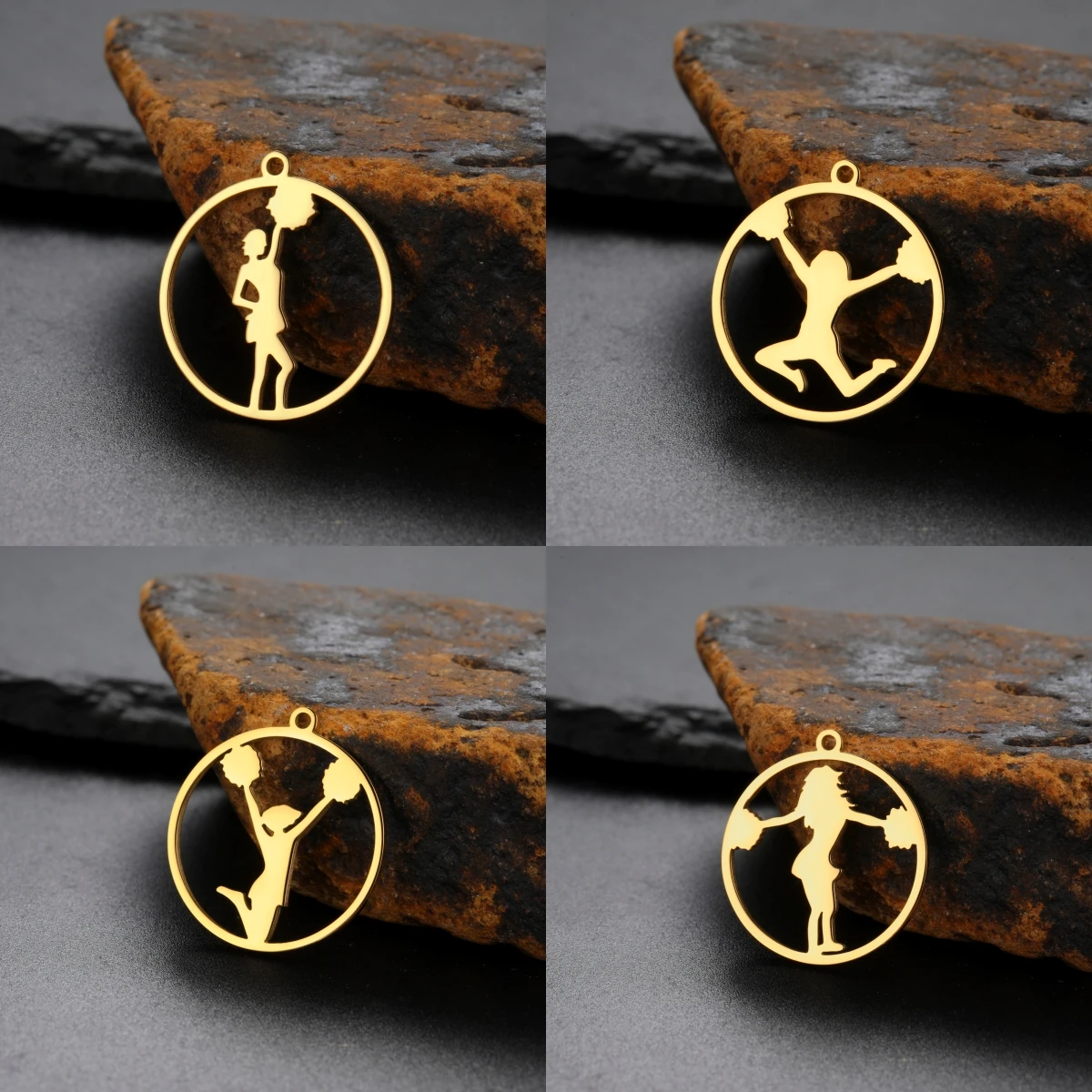 Lively Cheerleader Girl Image Pendant Sports School Cheerleading Charms For Stainless Steel Jewelry Make DIY Necklace Accessory