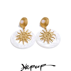 Yhpup Hot Style Metal Sun Round Acrylic Drop Dangle Light Earrings Trending Stainless Steel Charm Daily Jewelry Ear Accessories