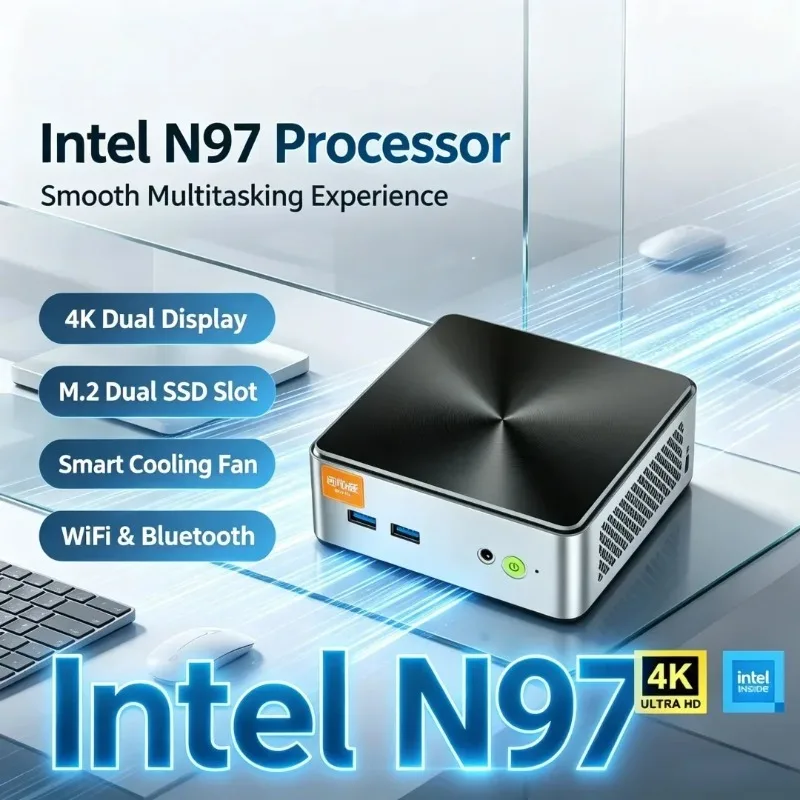 New Mini PC Intel N97 8GB 128/256/256/512GB Dual M.2 Slots Desktop Computer Supports Temperature-controlled Cooling Fan