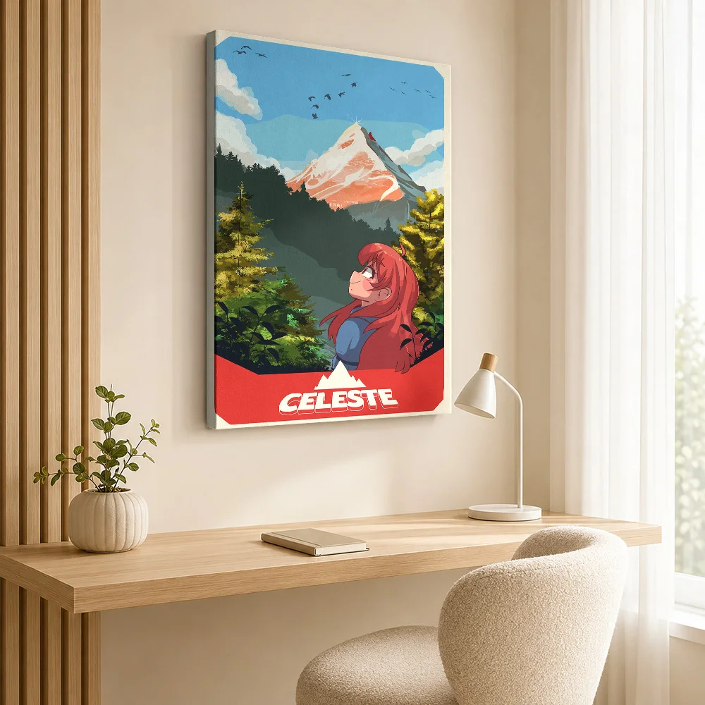 Celeste Journey Towards Mountain Framed Canvas Poster Customized Photo Retro Landscape Illustration Wall Art For Computer Room