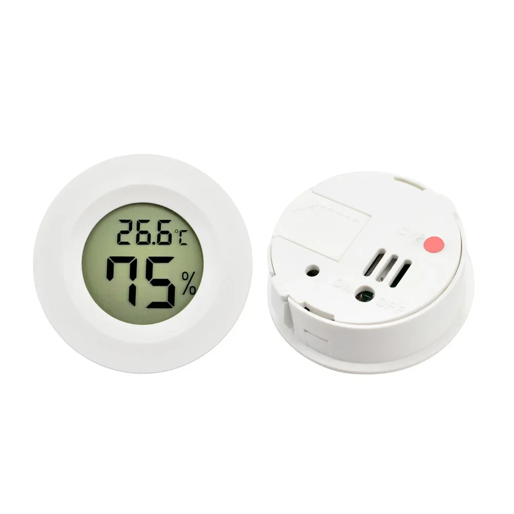 Round LCD Digital Thermometer Hygrometer 1Pcs Black/White Electronic Temperature Humidity Meter For Pet Reptile  Acrylic Case