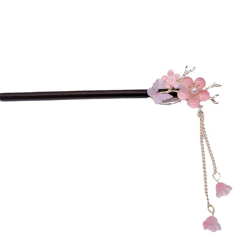 

High-end and niche peach blossom and wood hair clips, Hanfu hair clips, and ancient-style high-end headwear