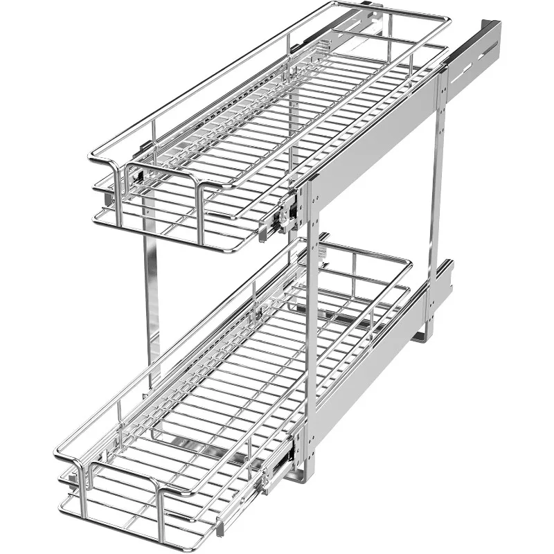 

2 Tier Individual Pull Out Cabinet Organizer 7½" W x 21½" D, Slide Out Kitchen Cabinet Storage Sliding Shelves