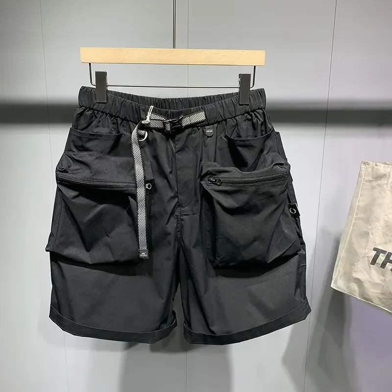 

New Korean Men's Large Multi Pocket Shorts Summer Simple Workwear Harun Half Pants Oversize Zipper Thin Cargo Men 2023